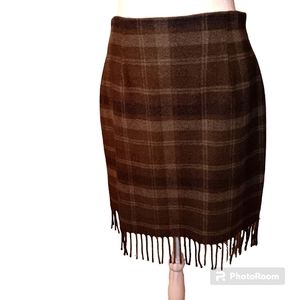 Fringe wool blend checkered skirt -- size 6